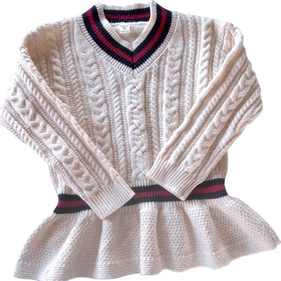 Varsity Cable Knit Ruffle Hem Sweater - Picture 3 of 4